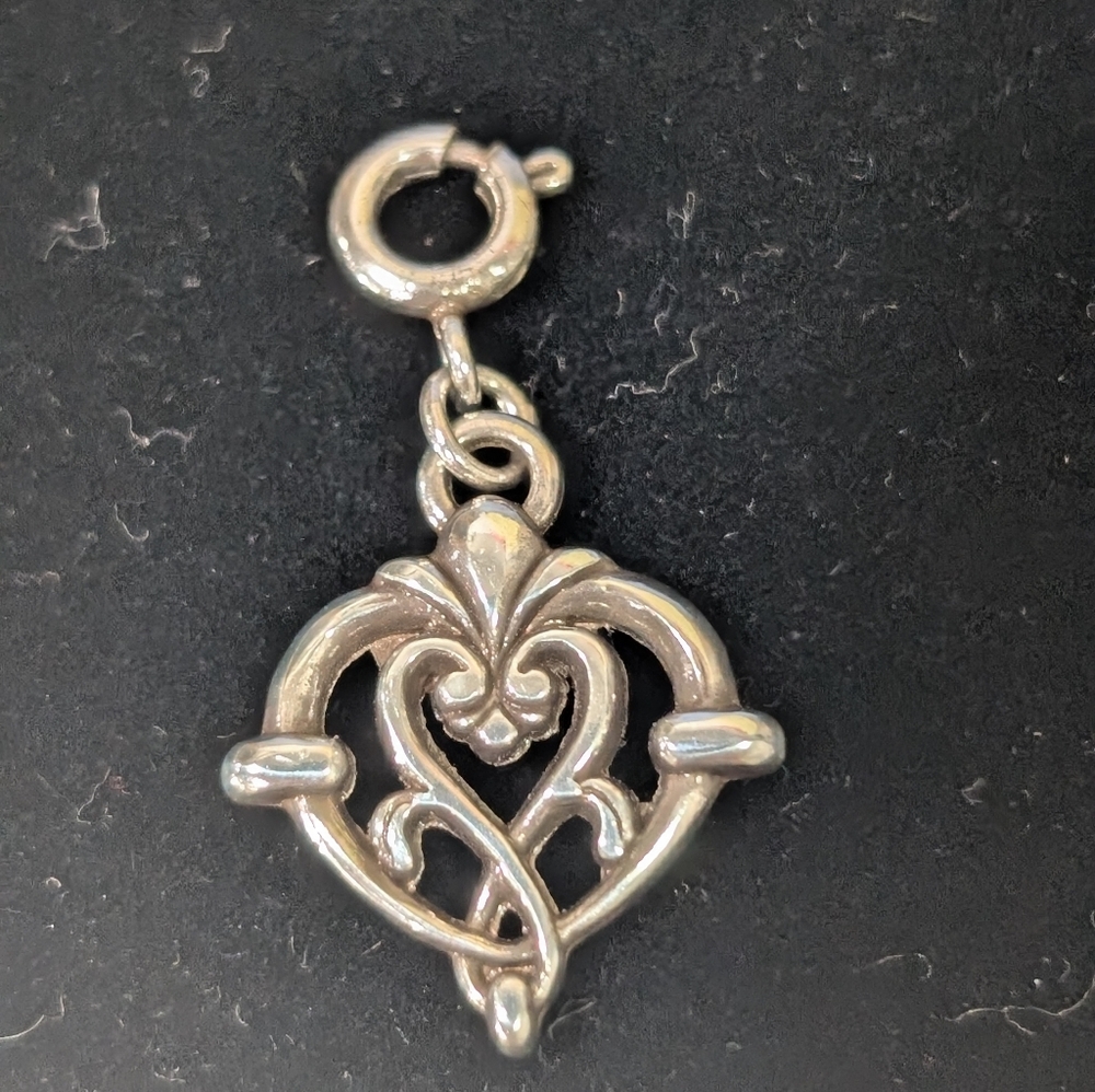 Brighton Heart Shaped Silver Plated Floral Scroll Snap Charm Love Romantic